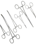 Ultimate 6 Piece Hemostat Set Versatile Locking Clamp Pliers in 8 Inch, 6.25 Inch, 5 Inch with stainless steel straight and curved tips