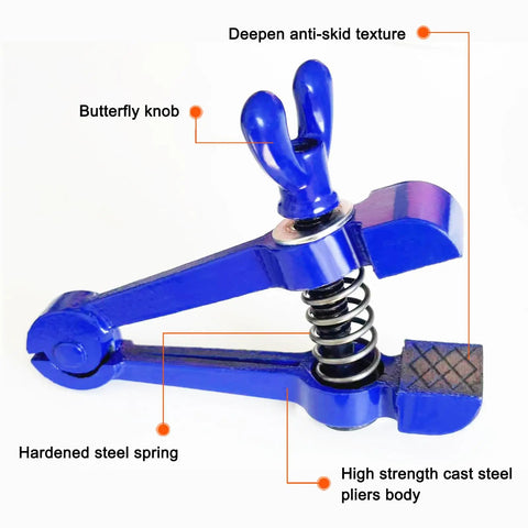 Close-up of Portable Hand Vise For DIY Projects With A 2 Inch Jaw Heavy Duty Handheld Vice with butterfly knob and steel spring