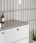 Grey cabinet with embedded retractable spring cabinet knobs set zinc alloy hidden drawer pulls brushed finish installed