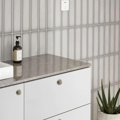 Grey cabinet with embedded retractable spring cabinet knobs set zinc alloy hidden drawer pulls brushed finish installed