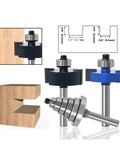 Awesome 3 Pc Quarter Inch Rabbet Router Bit Set With Six Bearings For Smooth Tenon Cutting And Versatile Woodworking Depth Adjustments, displayed with a sample cut in wood.