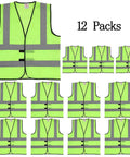 High Visibility Safety Vest 12 Pack Ultra Lightweight Mesh With 2 Inch Reflective Strips Front And Back Neon Yellow Adjustable