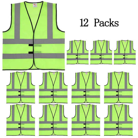 High Visibility Safety Vest 12 Pack Ultra Lightweight Mesh With 2 Inch Reflective Strips Front And Back Neon Yellow Adjustable