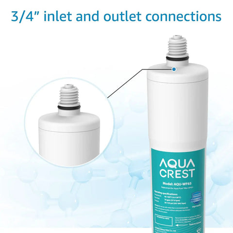 No Fuss Whole House Scale Inhibitor Filter Cartridge Compatible With AP430SS shown with 3/4" inlet and outlet connections