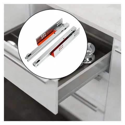 Heavy Duty Drawer Slides Two Pack Metal Bottom Mount Concealed Hardware in white cabinet drawer