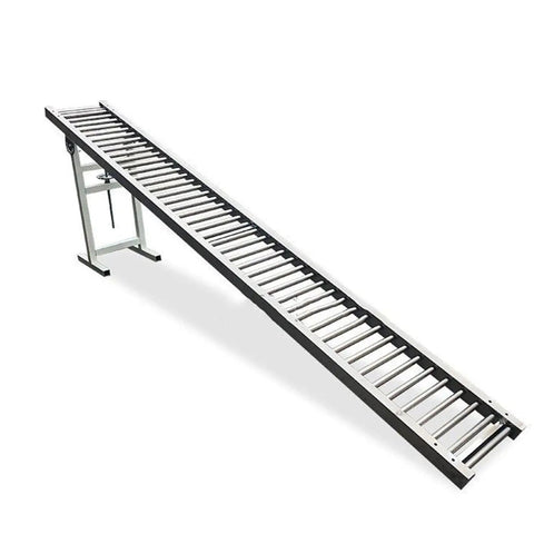 Adjustable Portable Foldable Conveyor System 8 Meters Long With Wear Resistant Rollers For Supermarkets And Boat Trailers Quiet Transport Solution And Easy Spring Fixing Installation, 8 m steel roller conveyor