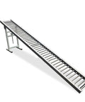 Heavy Duty Portable Roller Conveyor System With Foldable Design And Galvanized Wheels 12 Inch Wide By 16 Feet Long displayed at an angle.
