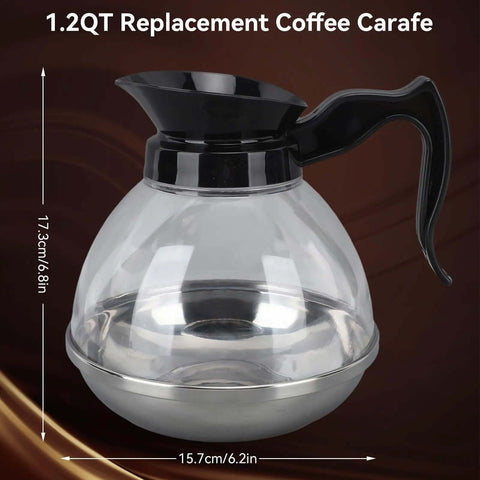 Universal Coffee Pot Replacement Carafe With Tight Fit Spout And Black Grip For Commercial And Home Use, 1.2 qt, ABS body