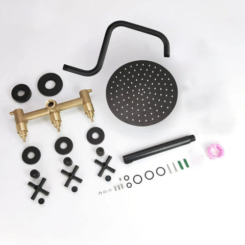 Matte Black Three-Handle Shower Faucet Set With Tub Spout, Wall Mounted Stainless Steel Bath Faucet With Rough-In Valve components
