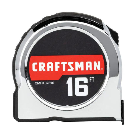 Chrome Classic Tape Measure 16 Foot With Rubber Overmold Grip And Durable Blade Coating For Easy Readings Long Lasting Measuring Tool