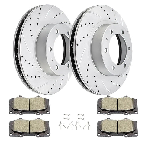 Front Drilled and Slotted Brake Kit With 12.56 Inch Rotors and Ceramic Pads For 6 Lug Toyota Tacoma 2005 to 2021 4Runner 2003 to 2009
