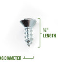 Size Eight Phillips Flat Head Wood Screws 0.75 Inch Length Zinc Plated Steel for Indoor Furniture Builds and DIY Woodworking Projects
