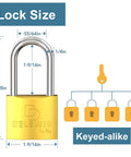 Brass weatherproof padlock with key; 1-9/16 in shackle; keyed-alike set for outdoor gates and fences (2-pack)