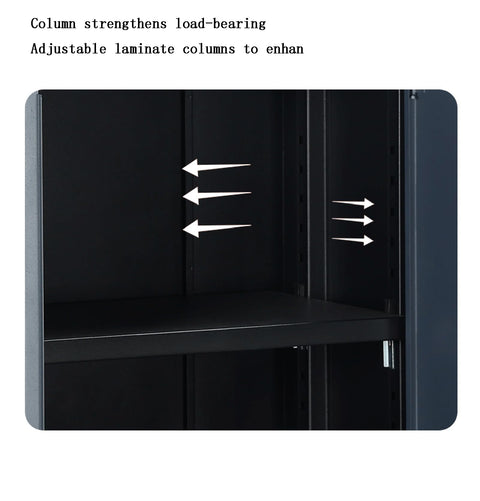 Interior view of heavy duty steel rolling tool cabinet featuring auxiliary workbench top and glide out drawers for garage setup.