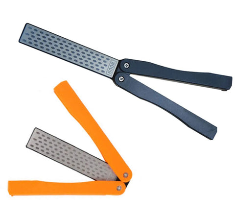 2 Pcs Portable Double Sided Diamond Knife Sharpening Stone 400 And 600 Grit Pocket Whetstone with black and orange handles