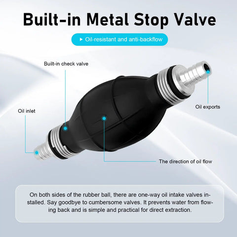 Kickass Hand Fuel Primer Bulb With Dual Way Rubber Design for easy manual vacuum transfer, featuring built-in metal stop valve.