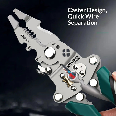 10-In-1 Wire Strippers And Automatic Self-Adjusting Wire Stripper Tool With Cutting Crimping Gripping And Twisting Functions For 8 To 16 AWG Electrical Wiring Pro Grade Heavy Duty Multi Tool Pliers For DIYers And Pros, auto-adjusting pliers stripping 8-16 AWG wire