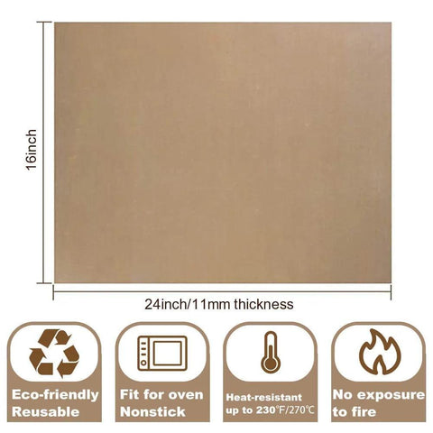 Three Pack 16x24 Inch PTFE Teflon Sheets, 0.11mm Thick, Nonstick Heat Press Sheets, reusable and heat resistant features displayed.
