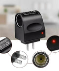 Universal AC To DC Car Power Converter For Cigarette Lighter Socket With 12V Vehicle Transformer and Wall Plug Adapter, compact design.