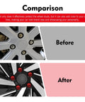 Comparison before and after using 20 Piece 21mm Lug Nut Covers Set With Hexagonal Caps And EZ Removal Tool Red Premium PP