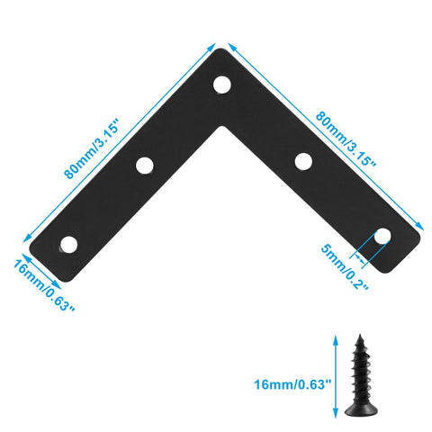 12 Pack L Shape Flat Brackets 80 X 80 Mm Stainless Steel Corner Braces For Wood Furniture Cabinets Windows And Desks Black Finish