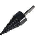 Heavy Duty Firewood Drill Bit With Removable Wood Splitter Cone, Tough As Nails High Carbon Steel Log Breaker Driver close-up view.