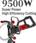 Badass Circular Electric Concrete Saw With Easy Grip Handles For Slick Vertical Or Horizontal Cuts Up To Eight Thousand Eight Hundred And Nine Thousand Five Hundred Watts At Two Seventy Millimeter Depth For Stone Metal And Marble, powerful 9500W design.
