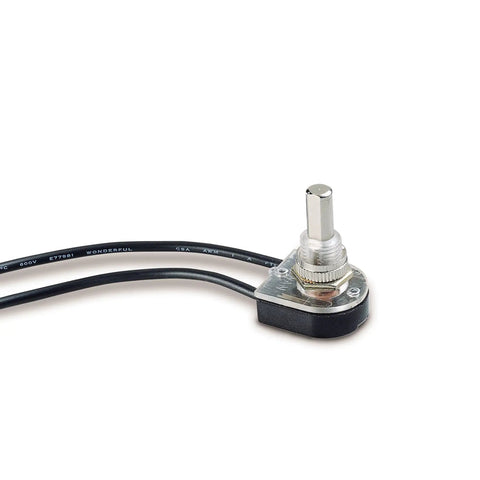 Double Insulated Push Button Switch SPST On Off 6 A 125V AC with 6 inch wire leads, nickel finish, weather resistant