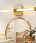 Golden Vanity Light Fixture Over Mirror 360 Degree LED Bath Bar 22 Inch Dimmable 4000K with Glass Accent in bathroom