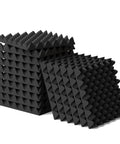 Six Pack 1.5x12x12 Inch Egg Crate Acoustic Foam Panels For Wall Treatment And Door Insulation stacked in black.