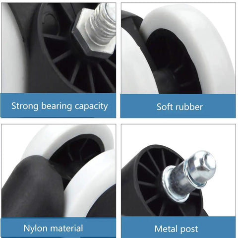 Rock Solid Heavy Duty Caster Wheels With 50mm Smooth Rolling Action And Universal Threaded Rod Fitment For Office Chairs And Furniture, showcasing nylon material and strong bearing capacity.