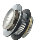 Bathroom Silver Pop-Up Bathtub Waste Drain-Plug, Alloy and Brass Floor Drain for Tub, Water-Tight Seal Push Button Mechanism(2pcs) angled view.