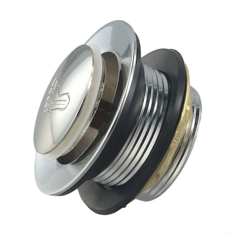 Bathroom Silver Pop-Up Bathtub Waste Drain-Plug, Alloy and Brass Floor Drain for Tub, Water-Tight Seal Push Button Mechanism(2pcs) angled view.