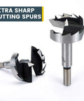 Badass Forstner Bit Set With A Nifty Hex Shank 1-1/8 Inch 1-1/4 Inch 1-3/8 Inch Wood Drill Bits featuring extra sharp cutting spurs.
