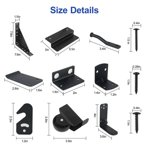 Heavy Duty Sliding Gate Hardware Kit With Smooth Silent Roll Wheels For 1 To 2 In Wood Frames, Anti Sag Corner Brackets, Ideal For Deck Driveway Porch Or Yard Gates size details