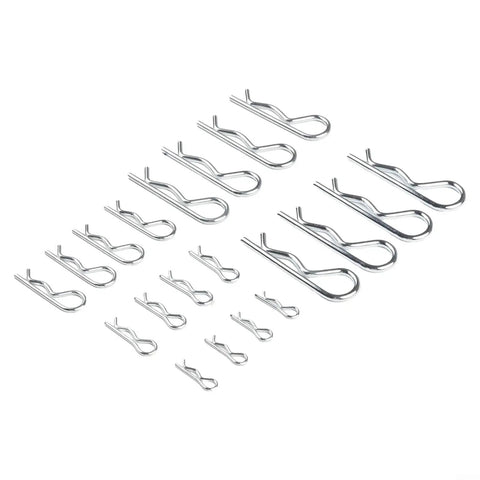 Cotter Pin Assortment Kit With 100 Pieces Of Galvanized Carbon Steel Hitch Pins arranged in size order on white background
