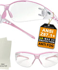 Super Flexible Lightweight Anti Fog Wrap Around Safety Glasses With Scratch Resistant Lenses ANSI Z87.1 Soft Touch pink frame