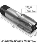 Half Inch 14 NPT Pipe Tap Right Hand Cutting Tool For Cleaning And Rethreading Damaged Threads On Steel Iron And Copper Fittings