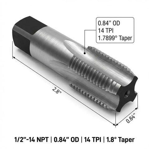 Half Inch 14 NPT Pipe Tap Right Hand Cutting Tool For Cleaning And Rethreading Damaged Threads On Steel Iron And Copper Fittings