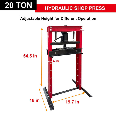 20 Ton Hydraulic Shop Press With Floor Plate Set For Garage Use, Heavy Duty Metalworking Press For Stamp Work