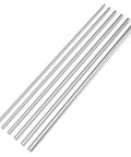Solid Six Piece Bore Alignment Rods Kit With Laser Etched Caliber Marks For Fast Rifle And Pistol Cleaning Includes Sleeves For 223 556 762 And 9Mm Firearm Gear, displaying six shiny steel rods lined up.