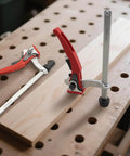 Two Piece Holdfast Dog Hole Clamps Set With Adjustable Range And Multi Angle Ratcheting Table Clamp For Woodworking Tools 20mm Non Slip Chrome Plated Base For Secure Fastening Rock Solid on a workbench