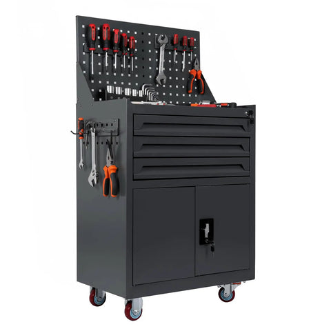 Rolling Tool Box Organizer With Wheels Heavy Duty Steel Cart With Drawers And Drawer Liners Locking System with tools on pegboard