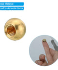 M5x0.8 Brass Ball Cap Nuts, 5 Pack, shown in close-up and on fingertip for size reference, decorative screw caps, 10mm diameter