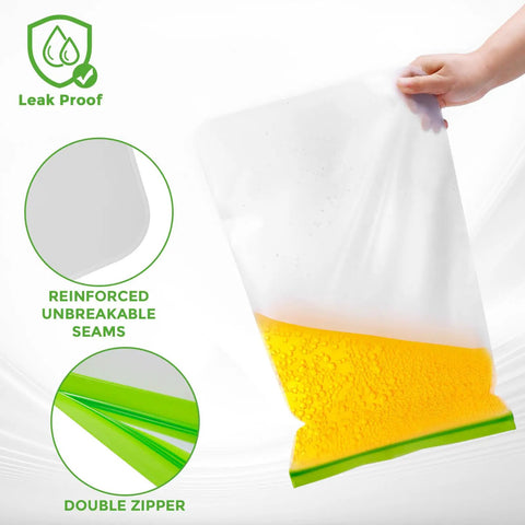 3 Pack Odor Proof Bear Bags For Food Storage, 12x20 Inch with leak-proof, double zipper holding liquid showing reinforced seams