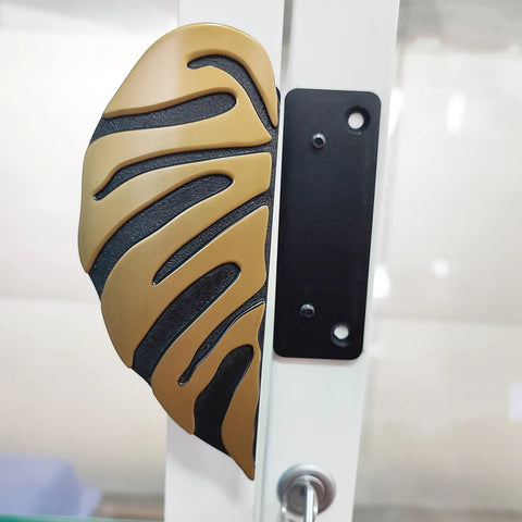 2-Piece Cabinet Handle Adapter Set For Milsbo Greenhouse Cabinets, aluminum hardware close-up on installation with decorative handle