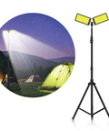 12V Dual Head LED Camping Light With Stand, 11200 Lumens Portable Work Light With Remote shown illuminating tents outdoors