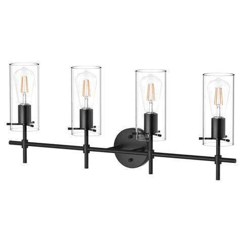 Black Four Light Vanity Light Fixture Farmhouse Style For Bathroom Lighting E26 Socket Compatible Rustic Modern Bath Bar With Easy Mount Bulbs Not Included