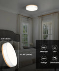 Dimmable Wood Ceiling Light Fixture With 5 Color Temperatures From Warm To Cool 2700K-6000K Modern Round Flush Mount LED Ceiling Light For Bedroom