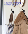 Matte Black Heavy Duty Wall Mount Hooks For Towels Robes And Coats, holding a jacket and bag in a hallway, 2 Pack.